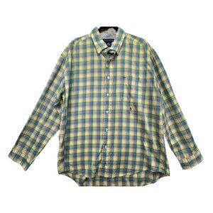 Tommy Hilfiger Mens Plaid Button-Down Shirt Size XL Yellow Green Long Sleeves